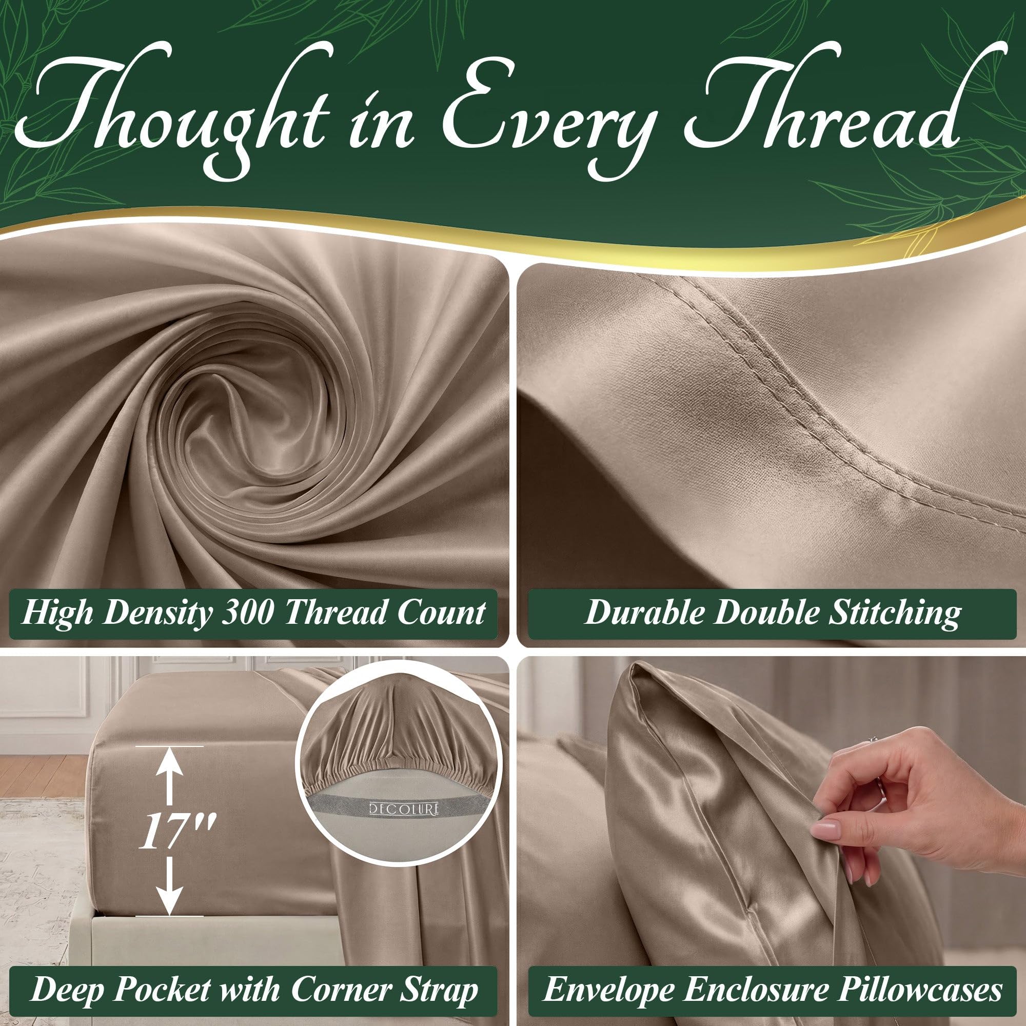 DECOLURE stacked pillowcases displaying double stitching for durability benefit