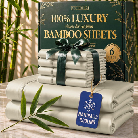 DECOLURE queen sheet set front view showing neat fit and smooth finish