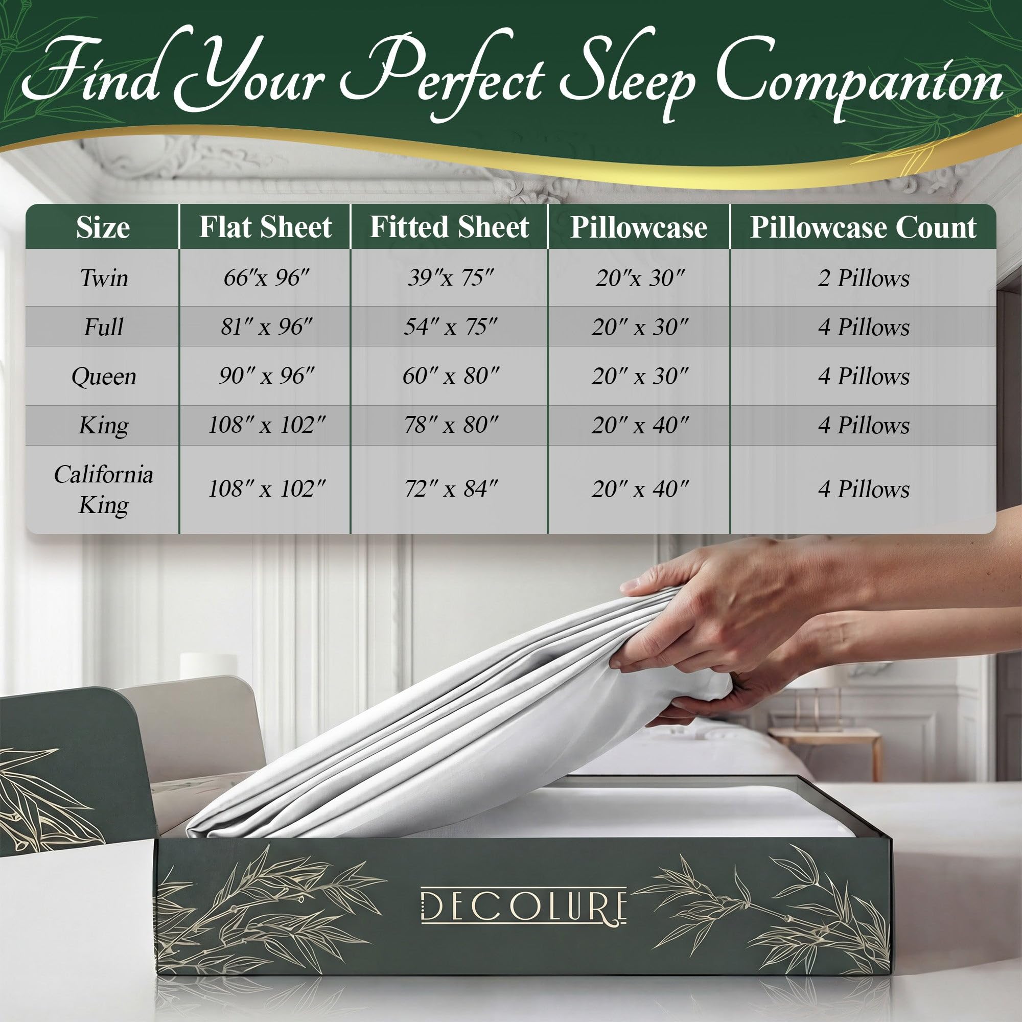 DECOLURE sheets on mattress showing scale and deep pocket fit benefit