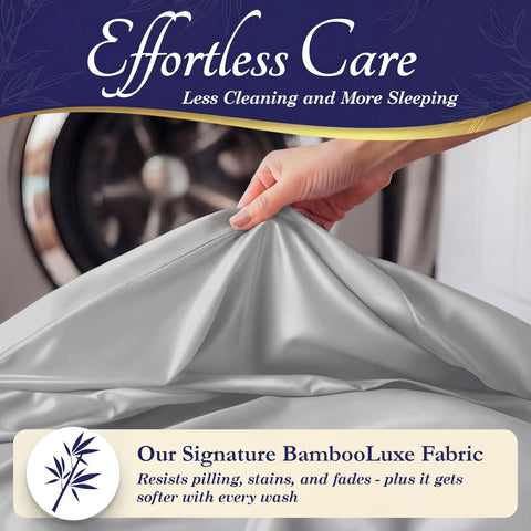 DECOLURE sheets on deep mattress illustrating true-to-size deep-pocket fit