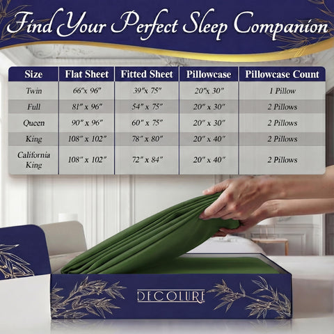 DECOLURE fitted sheet on mattress showing scale and deep-pocket compatibility benefit
