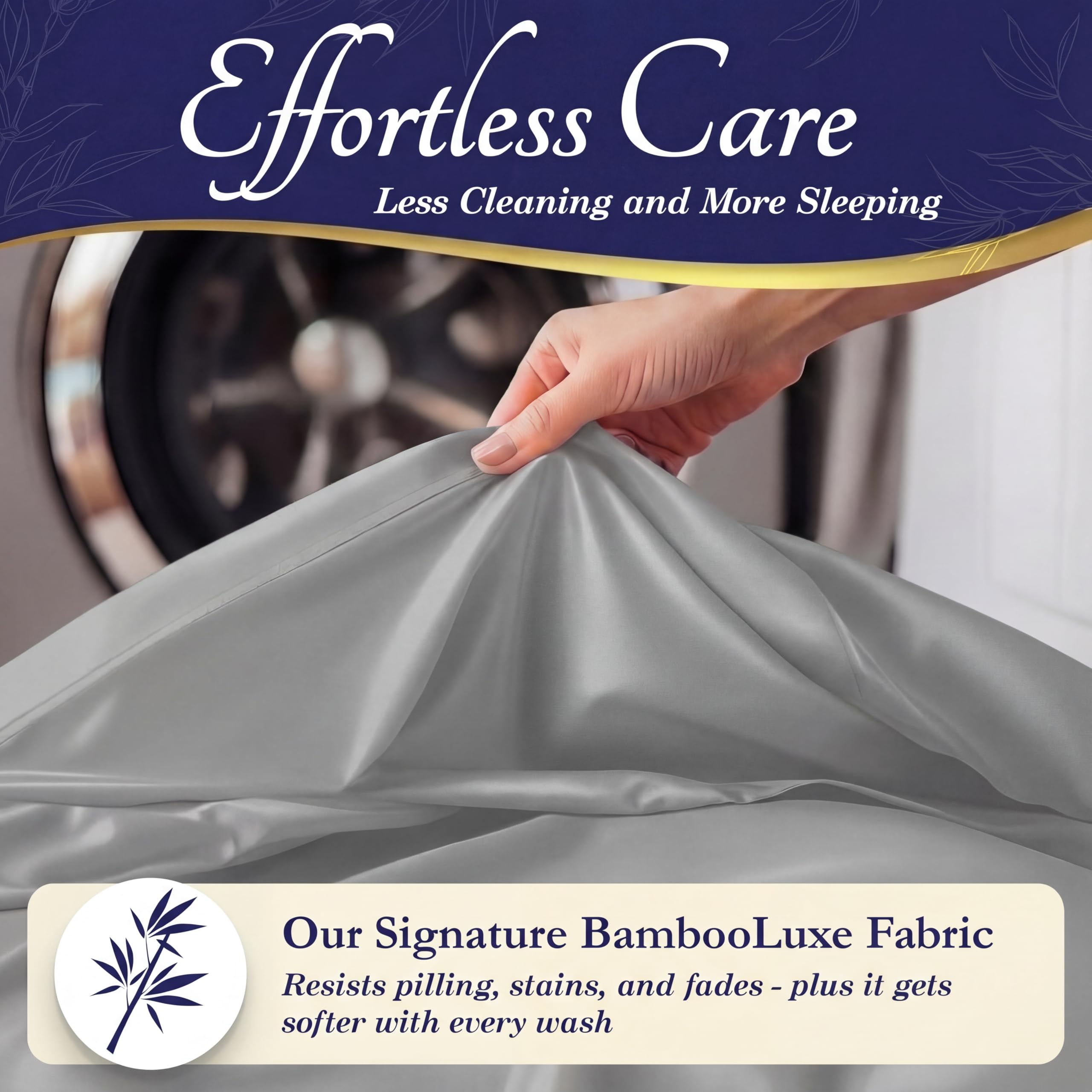 DECOLURE double-stitched hem detail showing durable construction and strength