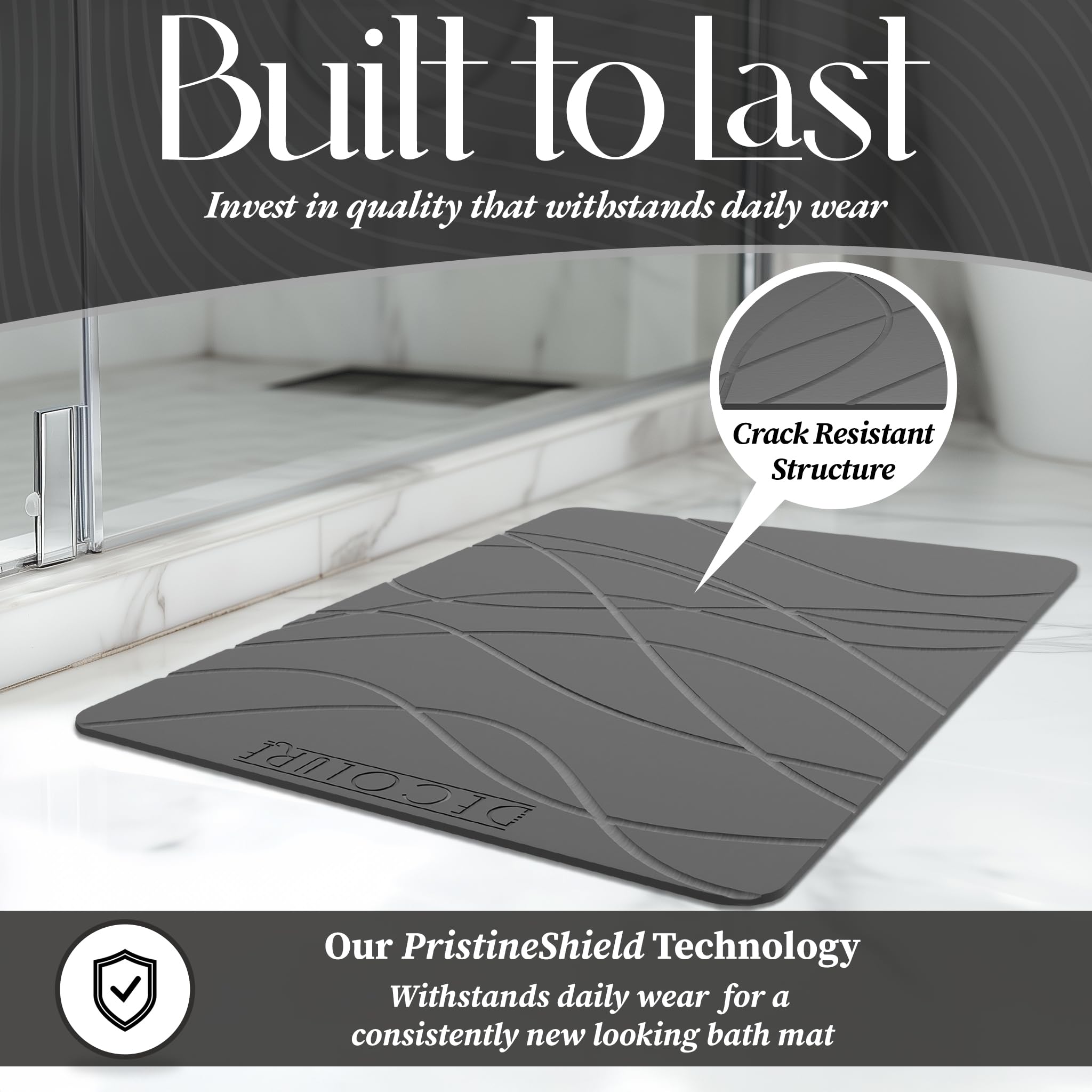 DECOLURE mat with wet feet demonstrating rapid water draw and drier floors benefit