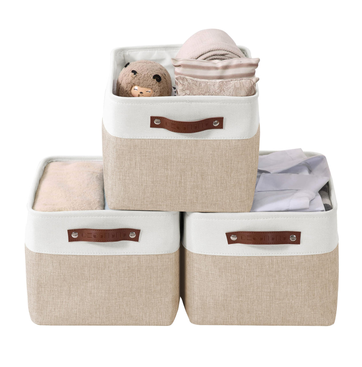 DECOMOMO three-pack front view showing neat shelf storage and tidy appearance
