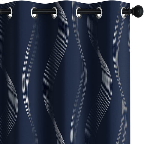 Deconovo front view navy blue panels adding privacy and style