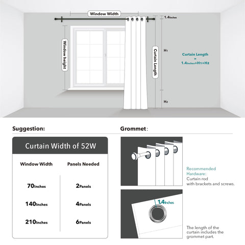 Deconovo grommet top and rod detail ensuring easy installation and even pleats