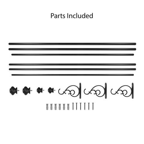 Decopolitan rod beside ruler showing adjustable 72–144 inch range