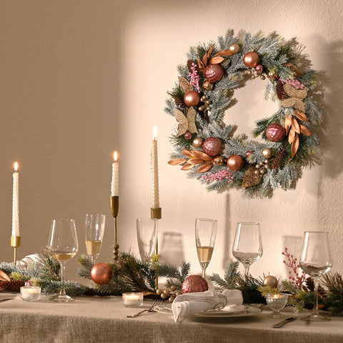 Decor by Hannah ornament close-up showing pink balls and silver leaves