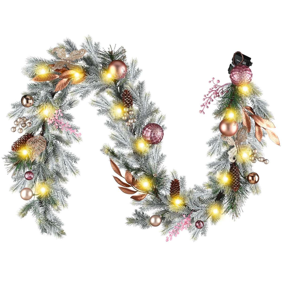 Decor by Hannah front view on mantel showing pink garland warming room