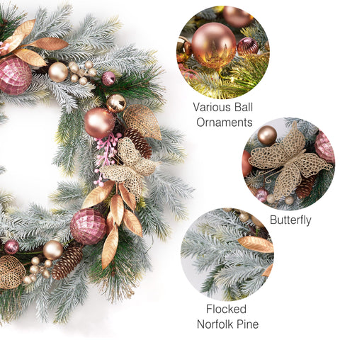 Decor by Hannah lit wreath evening glow creating warm festive ambiance