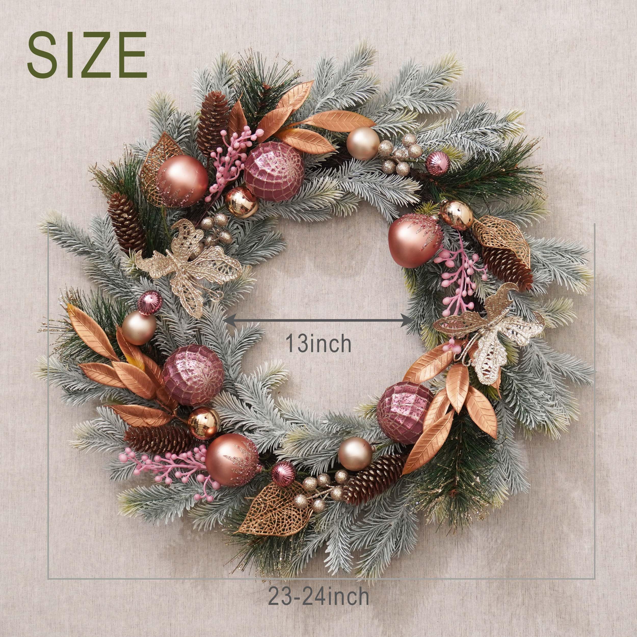 Decor by Hannah wreath next to doorframe showing true 24-inch scale