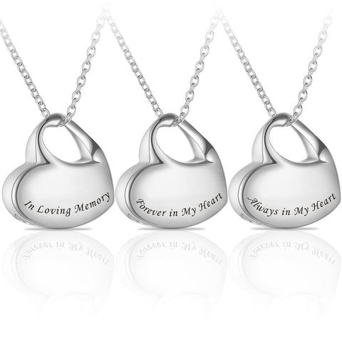 Decor Urns front view of heart urn necklace showing polished finish and shape benefit