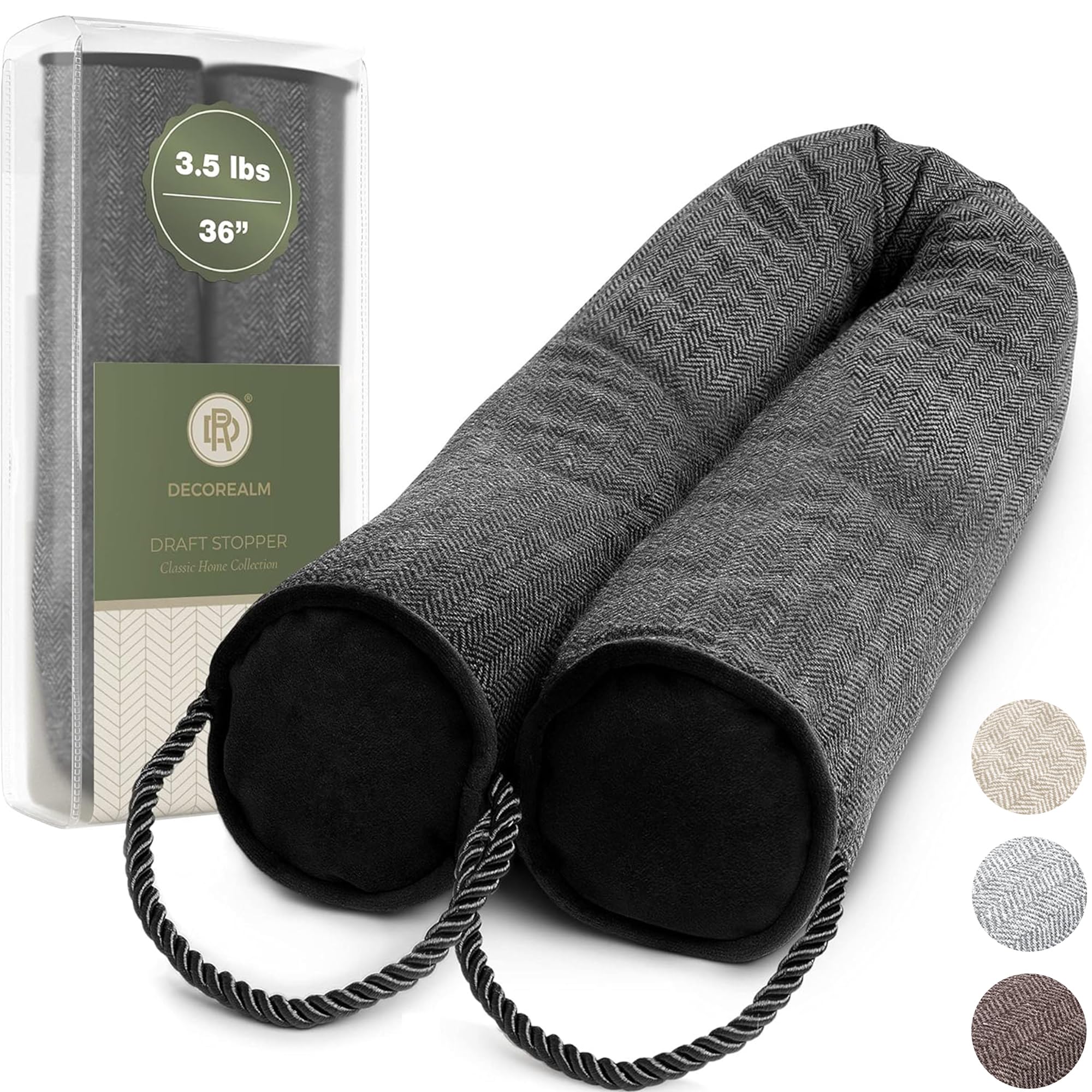 DECOREALM front view of 36-inch door pillow provides draft sealing