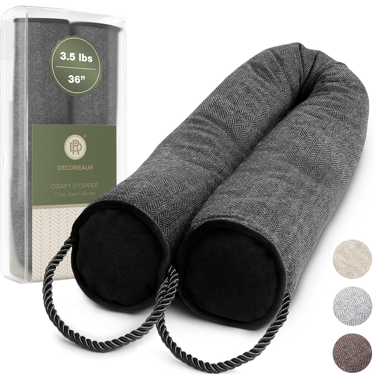 DECOREALM front view of 36-inch door pillow provides draft sealing