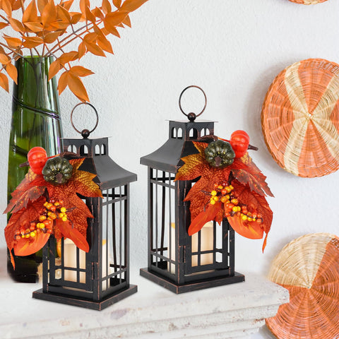 DECORKEY lantern set styled on table with autumn decor adding warm atmosphere