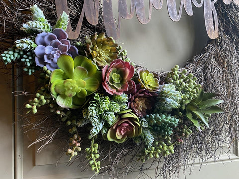 DECOROUS succulents inserted in wreath showing easy DIY use