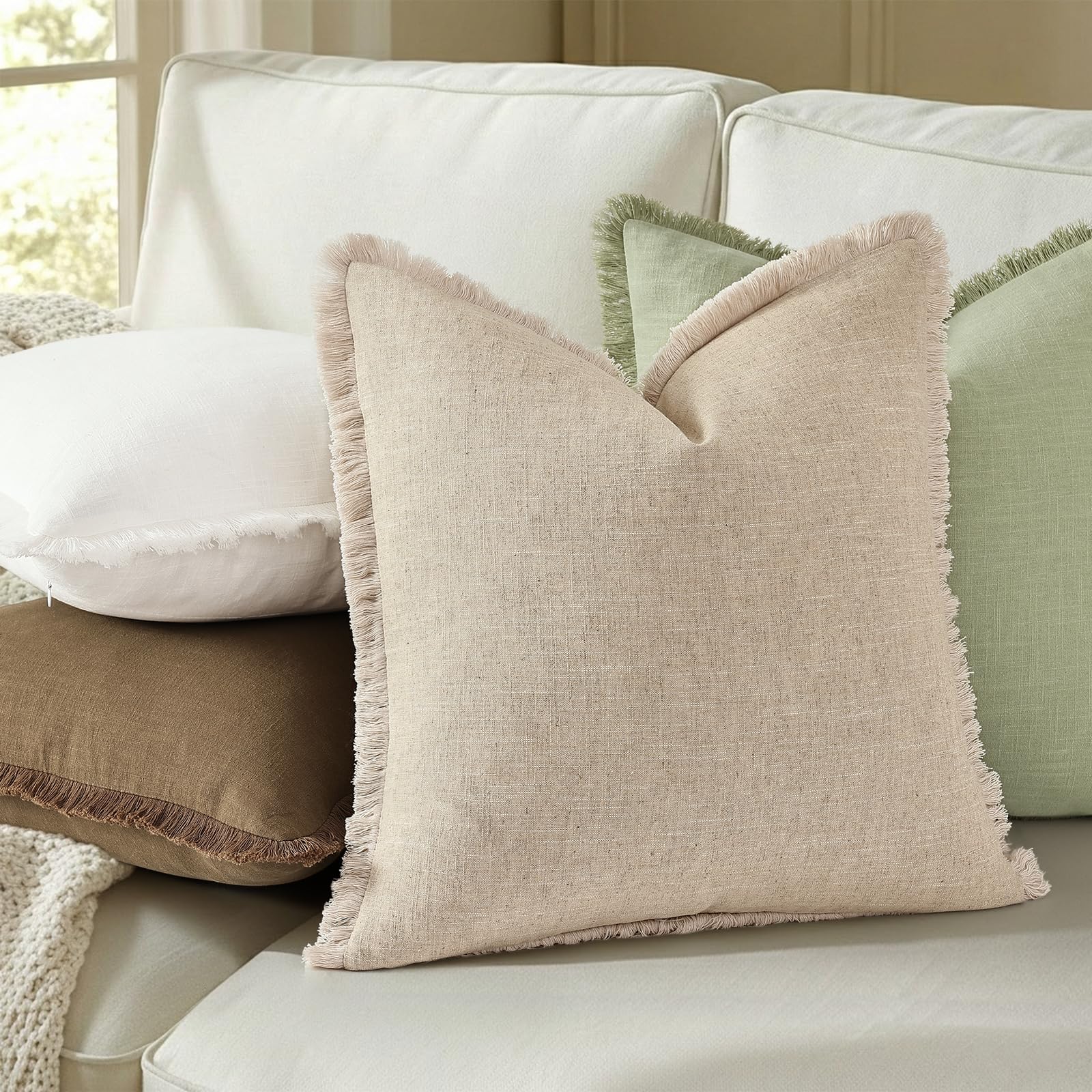 decorUhome pillow covers styled on sofa demonstrating cozy farmhouse aesthetic benefit