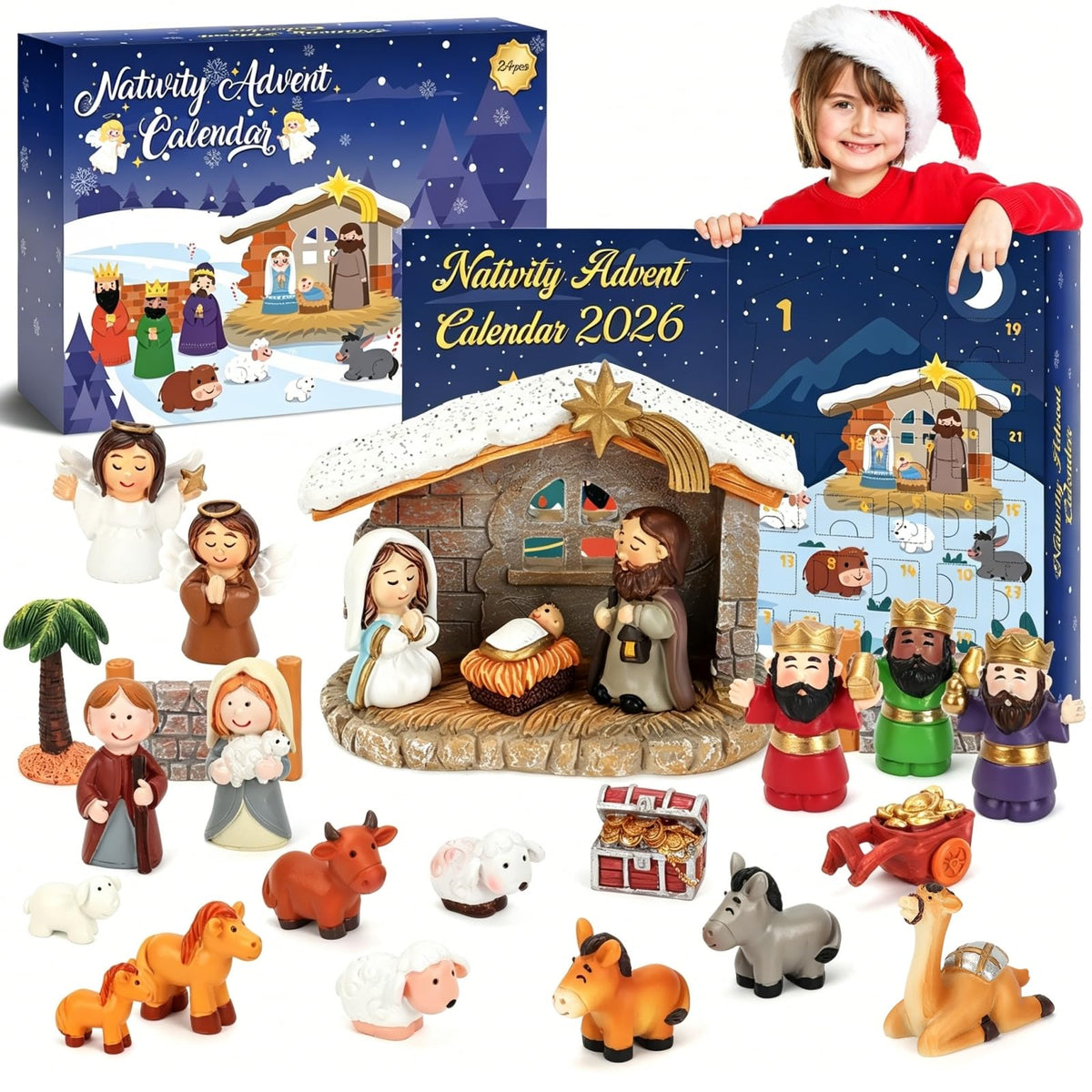 Decostatue front packaging showing numbered doors and colorful artwork, invites daily discovery