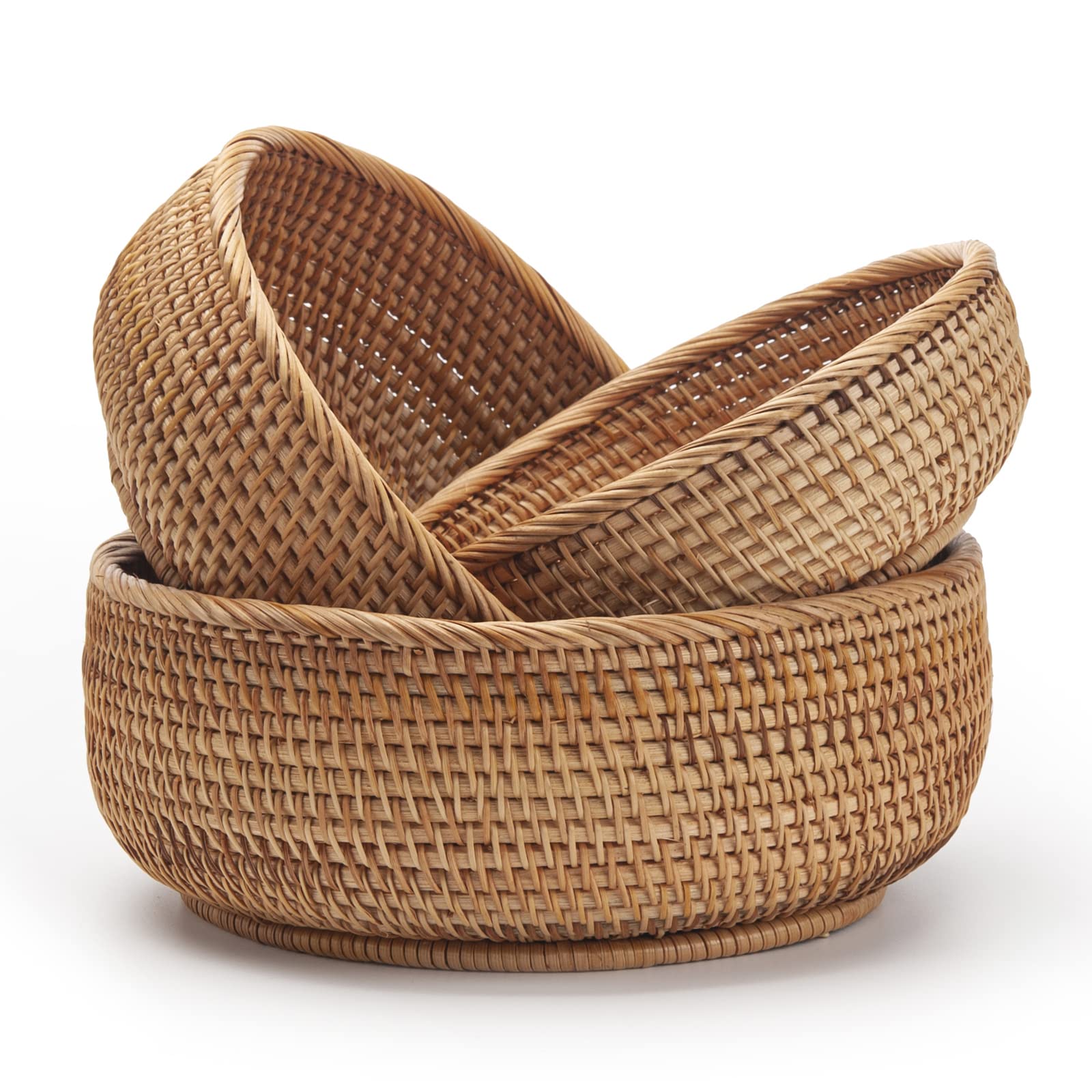 DECRAFTS front view of three baskets showing natural aesthetic and balance