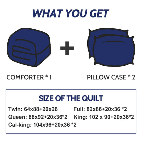 Decroom comforter on full bed showing coverage and correct size fit