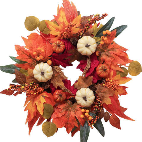 DECSPAS front view fall wreath showing full autumn arrangement and curb appeal
