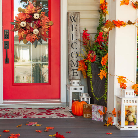 DECSPAS mantel display styled with wreath enhancing seasonal home decor