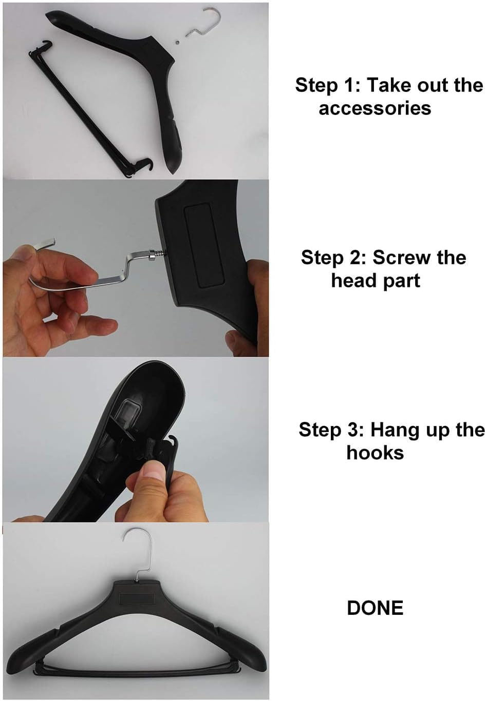 DEDU hangers in a closet holding suits and shirts for tidy wardrobe benefit