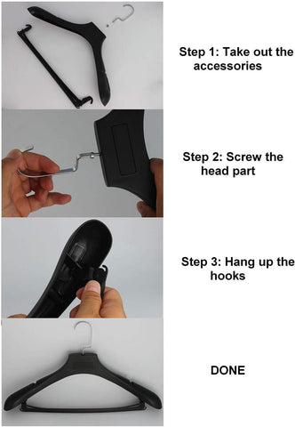 DEDU hangers in a closet holding suits and shirts for tidy wardrobe benefit