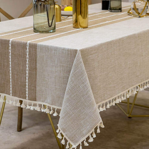Deep Dream front view of light coffee tablecloth on rectangular table, stylish protection