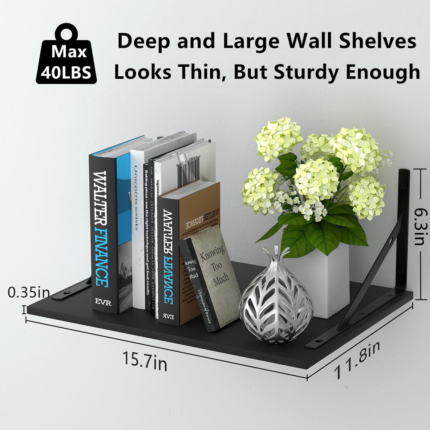 Deep Floating Wall Shelves close-up of steel bracket with anti-rust coat for durability
