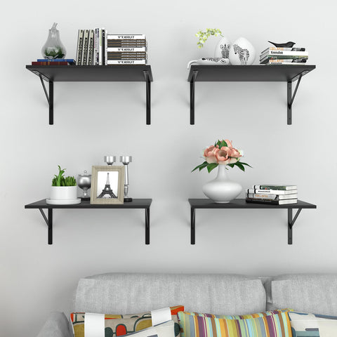Deep Floating Wall Shelves installed in living room displaying books and plants