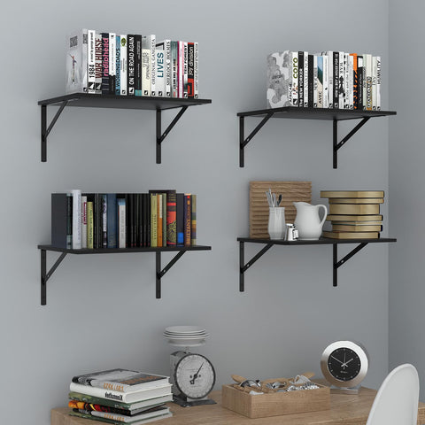 Deep Floating Wall Shelves mounted in kitchen holding jars and cookbooks for organization