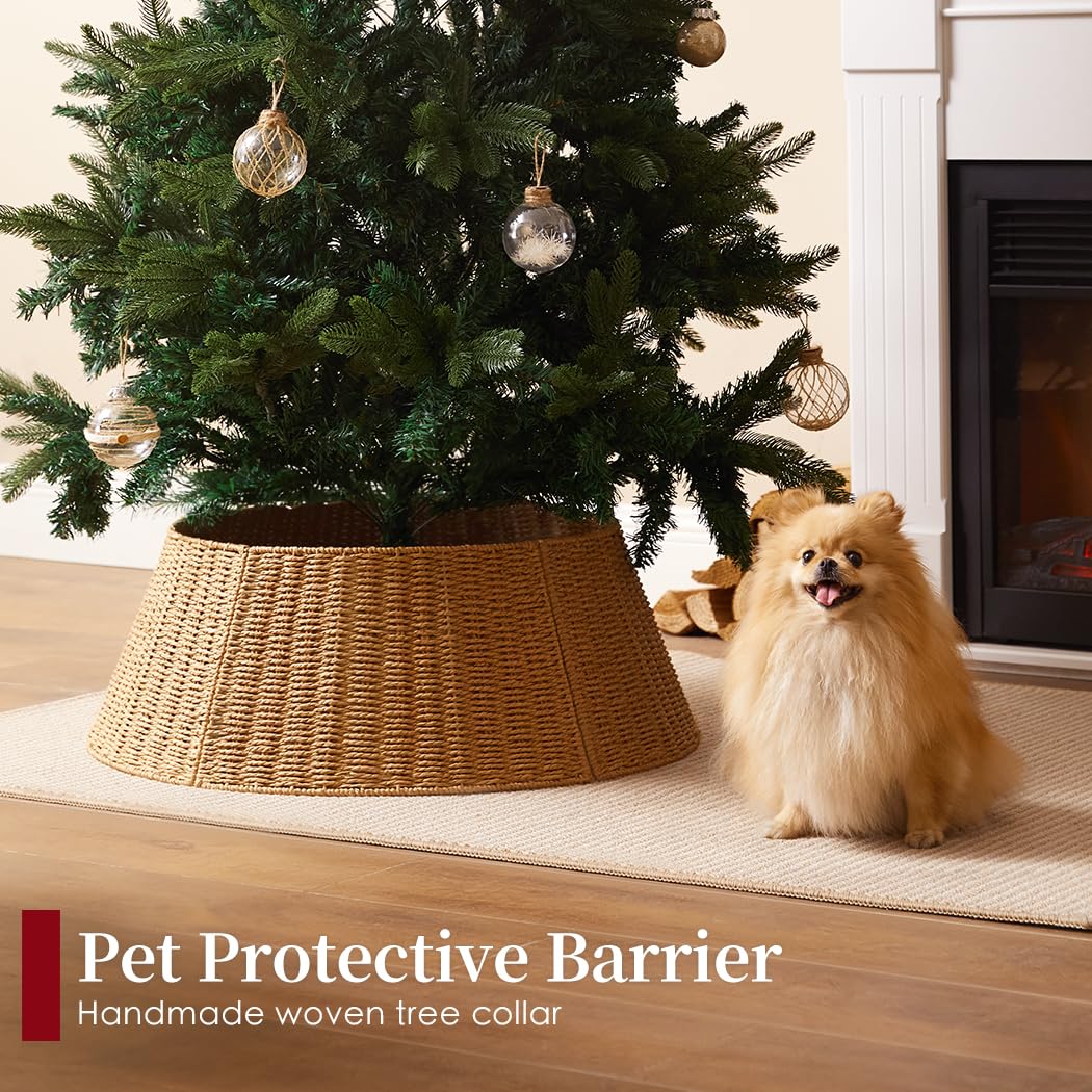 Deerher collar in use around decorated tree creates cohesive holiday styling