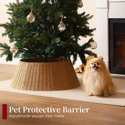 Deerher collar in use around decorated tree creates cohesive holiday styling