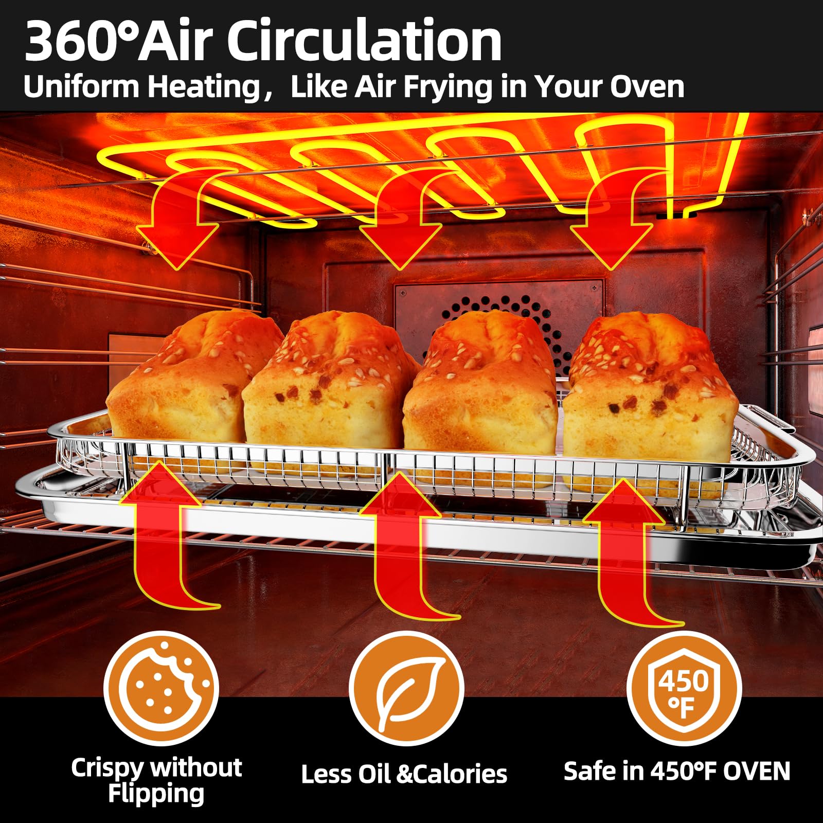 DEGOVIN basket in oven with fries showing crisping and less oil benefit