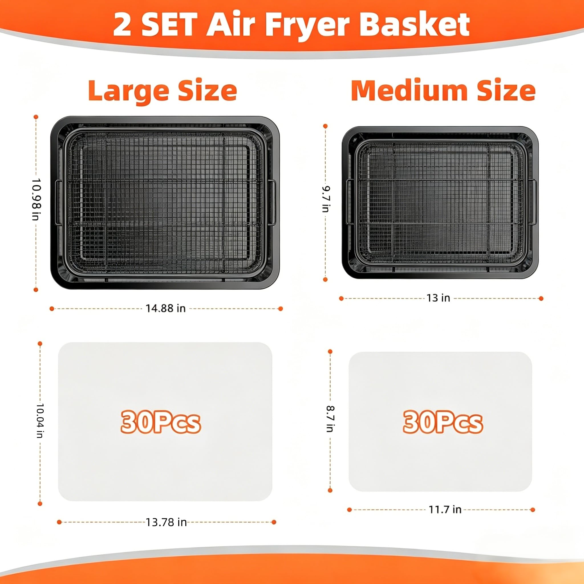 DEGOVIN large mesh air fryer basket closeup showing even browning benefit