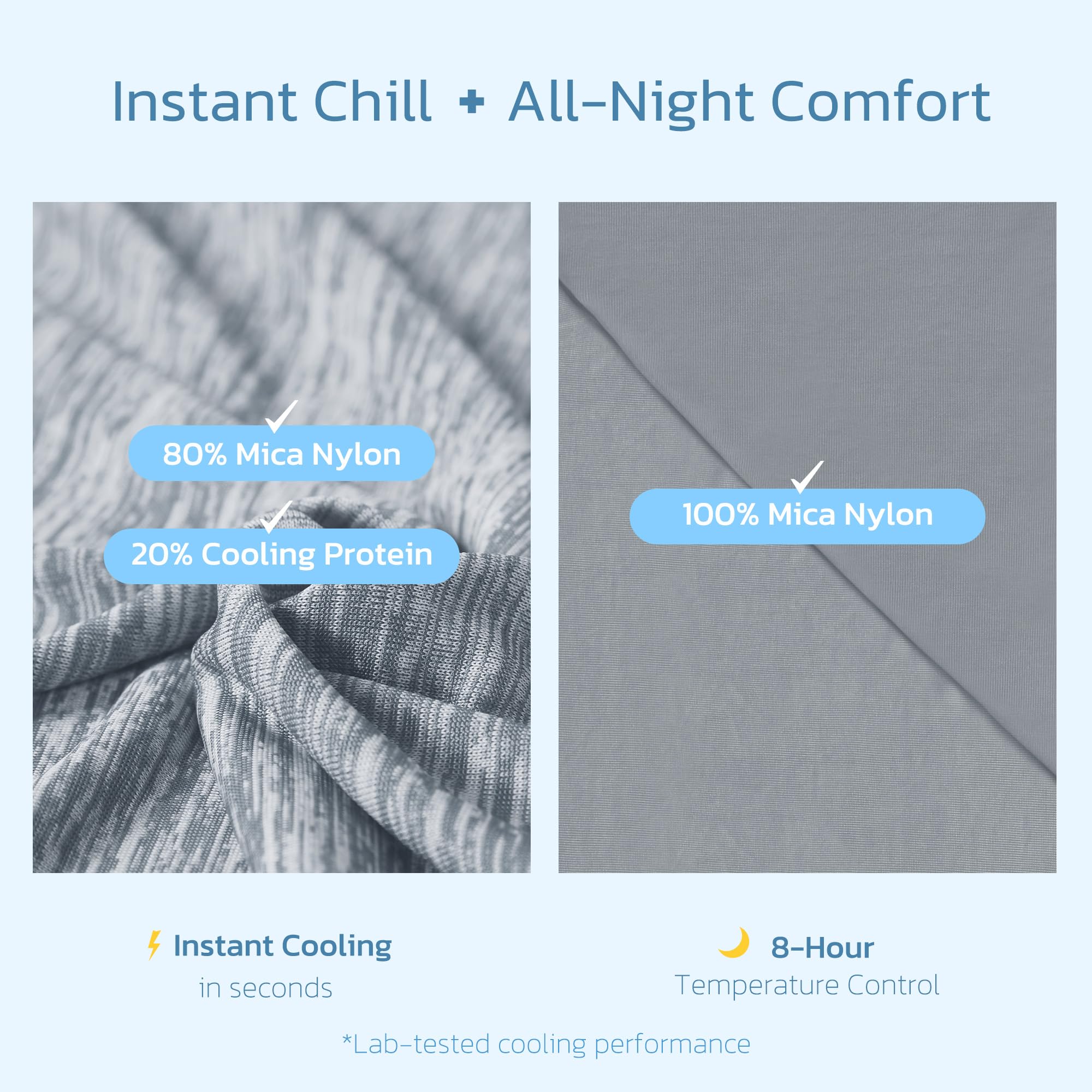 Degrees of Comfort fabric texture held by hand showing cool-to-touch surface benefit