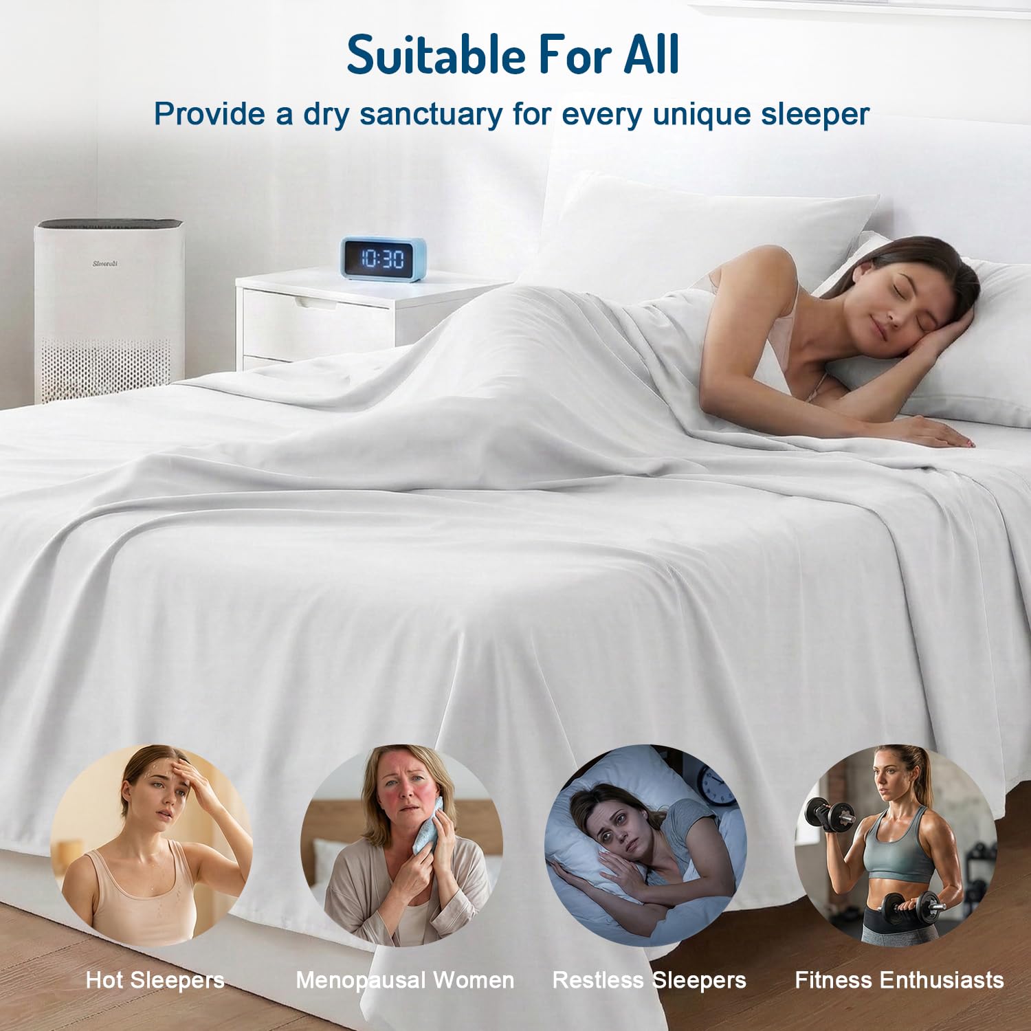 Degrees of Comfort bed styled in bedroom showing cool white sheets and comfortable look