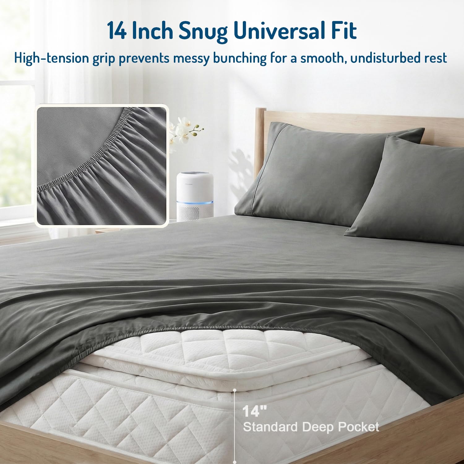 Degrees of Comfort deep pocket being stretched over mattress highlighting snug fit