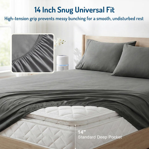 Degrees of Comfort deep pocket being stretched over mattress highlighting snug fit