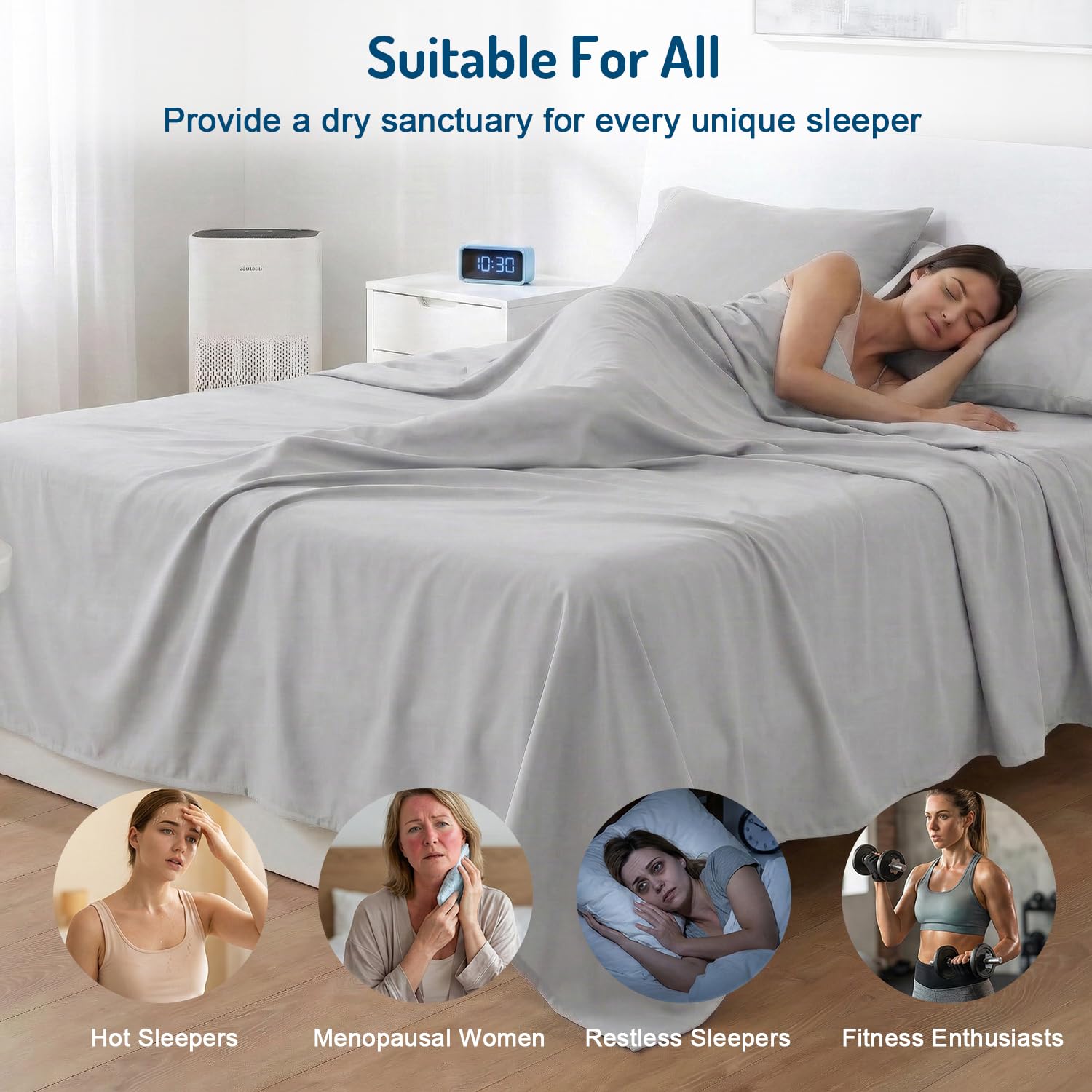 Degrees of Comfort couple sleeping under sheets showing cooling benefit and shared comfort