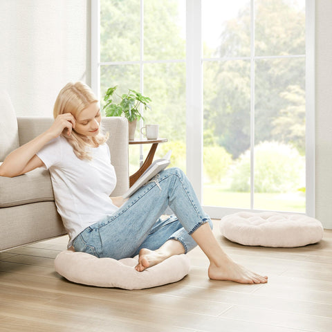 Degrees of Comfort cushion in use for meditation showing comfortable floor posture