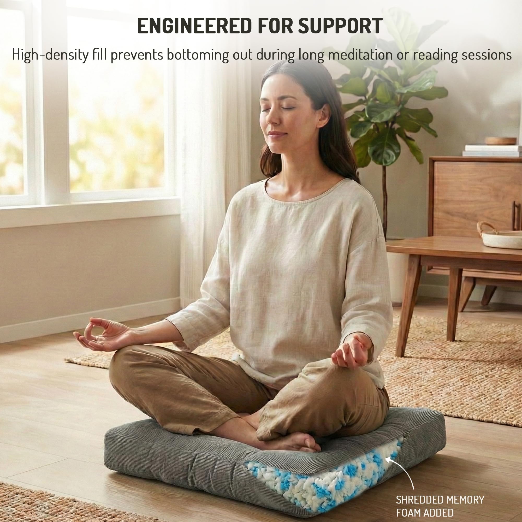 Degrees of Comfort packaging and expanded cushion showing rapid loft recovery ease