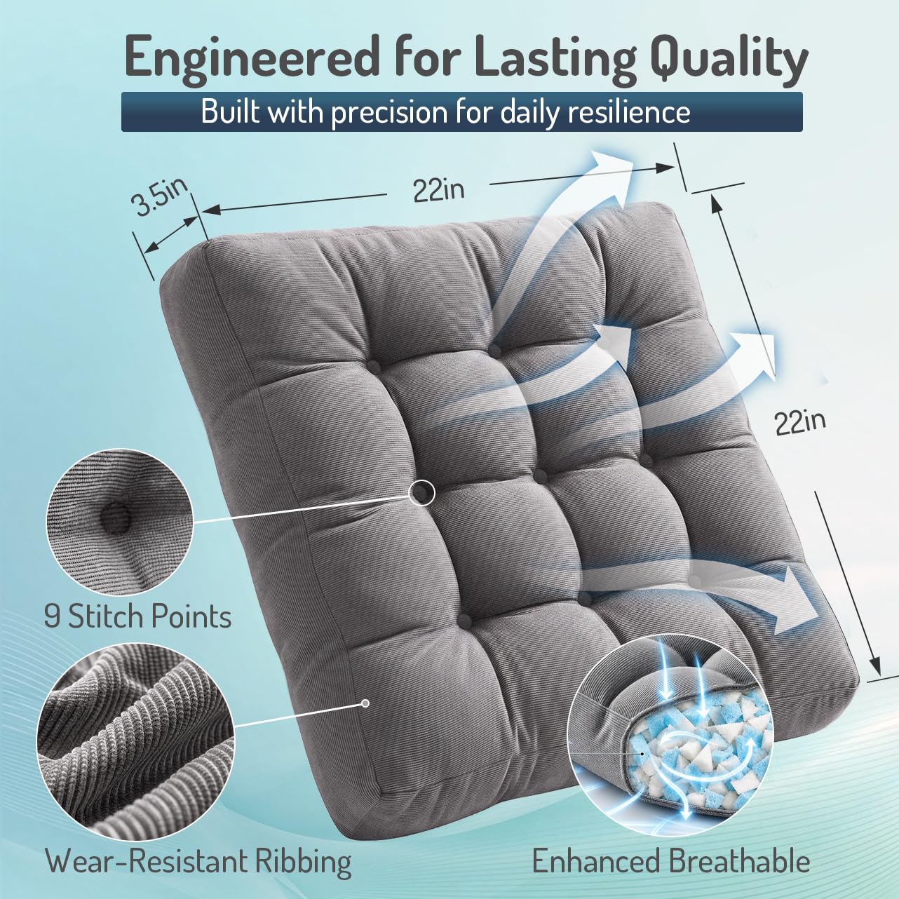 Degrees of Comfort side profile showing 3.5 inch thickness for steady support
