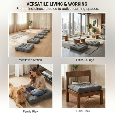 Degrees of Comfort two floor pillows arranged in living room for extra seating