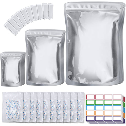 DEIAO pantry shelves with labeled mylar bags demonstrating neat long-term food storage