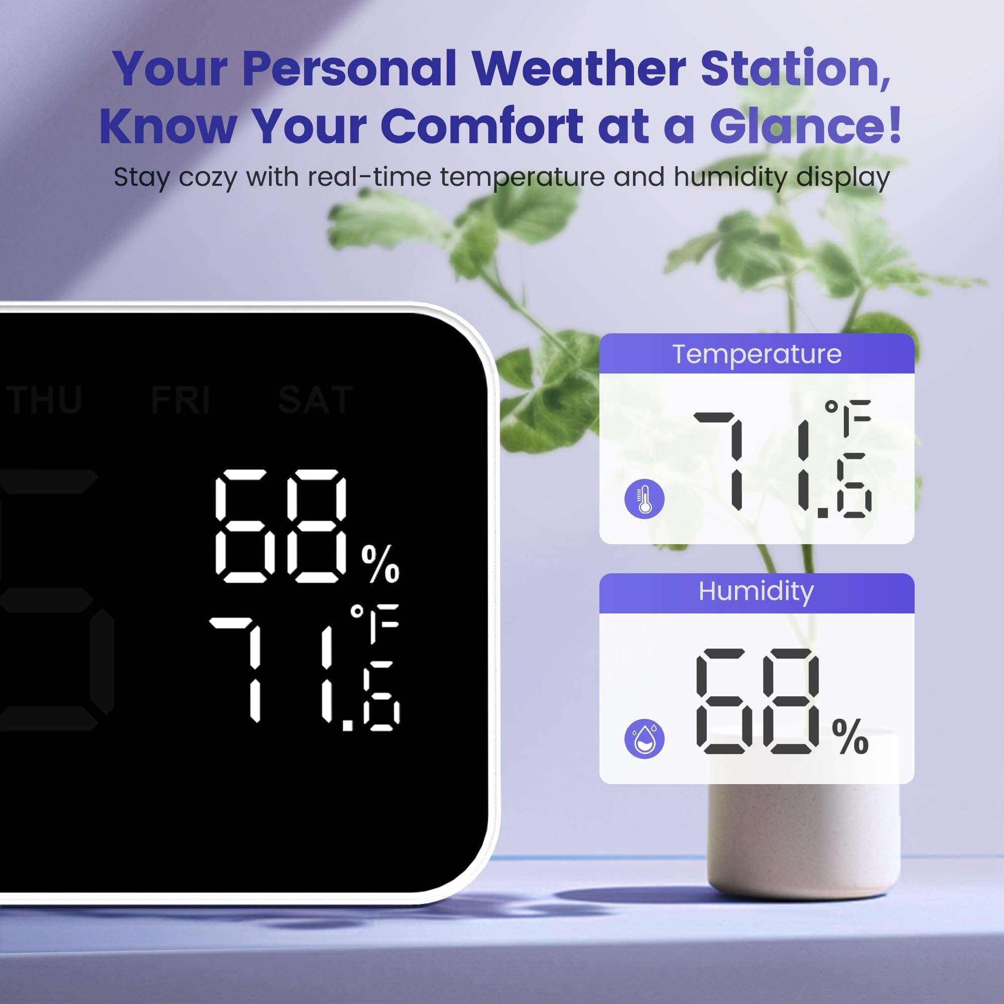 Dekala temperature and humidity readout helping room comfort monitoring