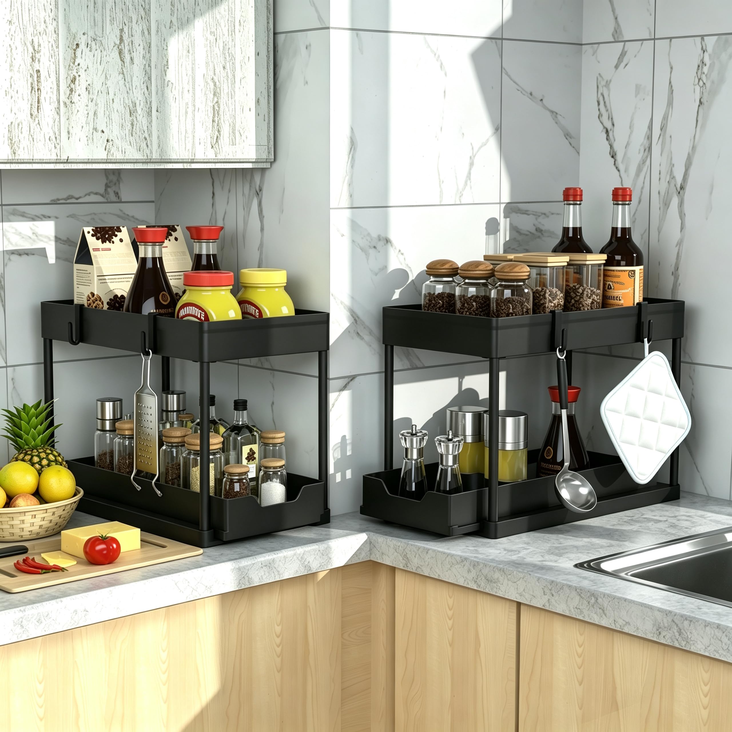 DEKAVA holding bottles and sprays illustrating vertical capacity and tidy arrangement