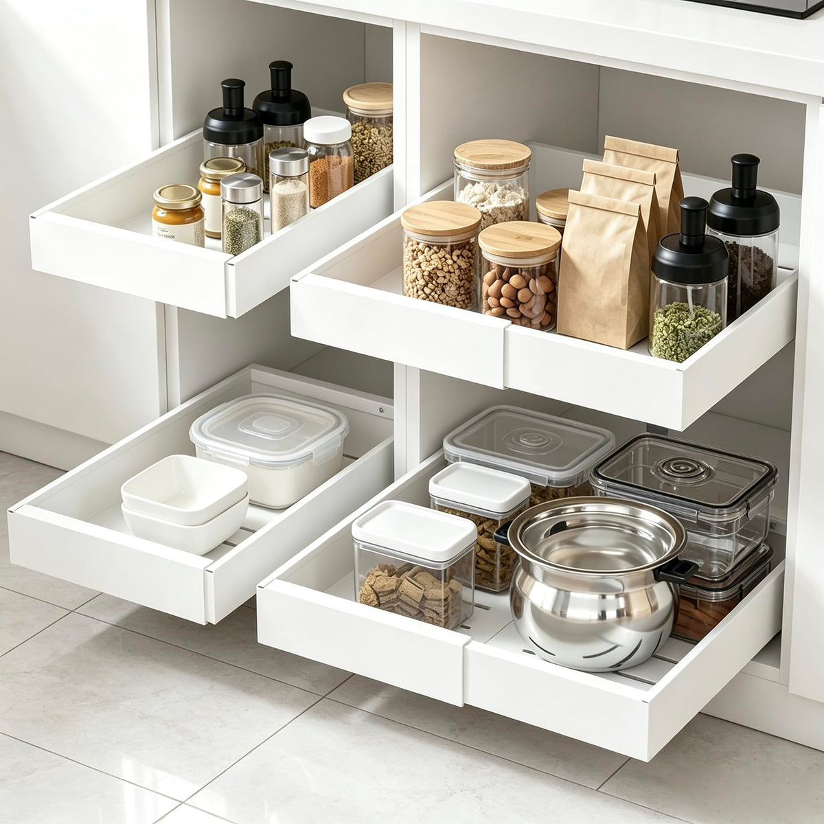 DEKAVA front view of four packaged organizers showing value and fit