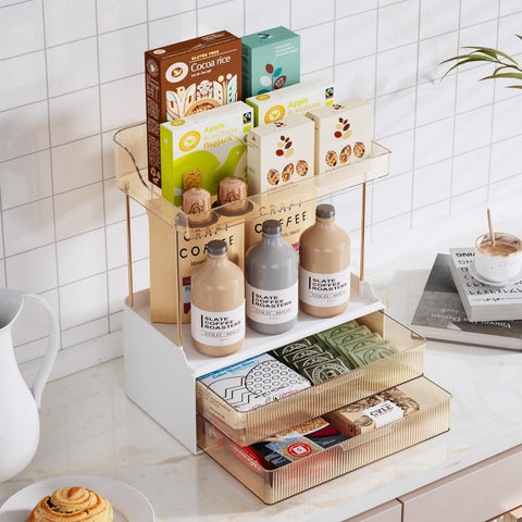 Delamu drawer neatly packed with lipsticks and sponges for quick retrieval benefit